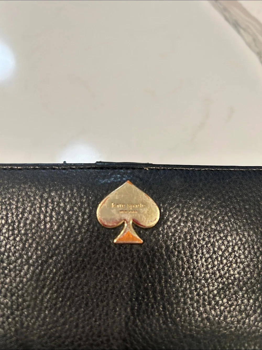 Kate Spade Black Pebbled Leather Continental Wallet with Gold Spade Logo